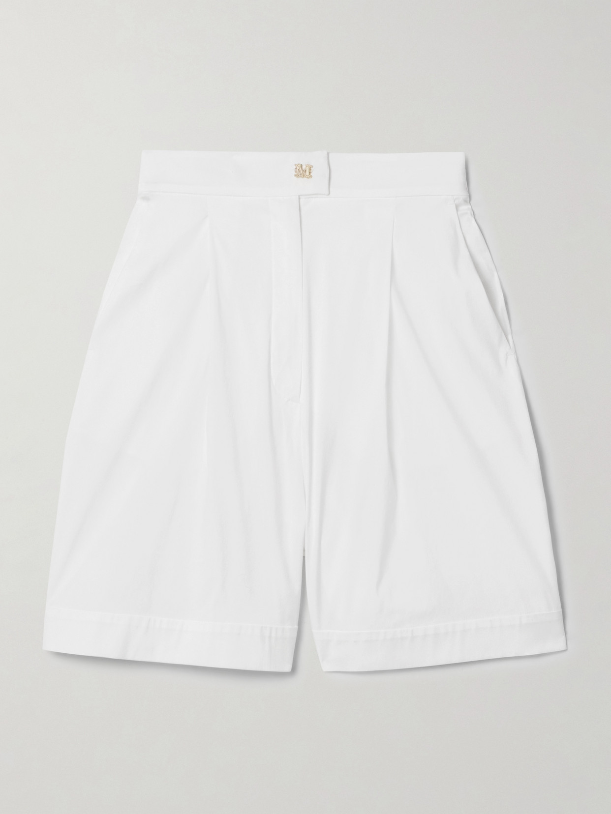 Max Mara - Sultano Pleated Cotton-blend Poplin Shorts - White