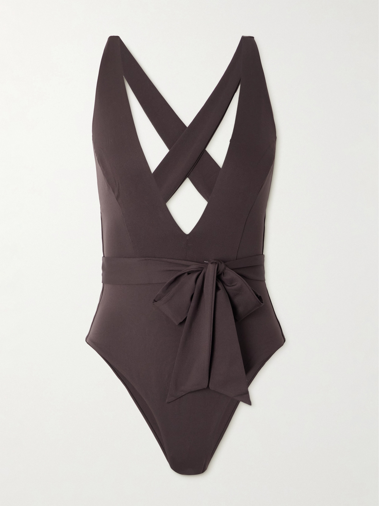 Max Mara Cristel Belted Open-back Swimsuit In Brown