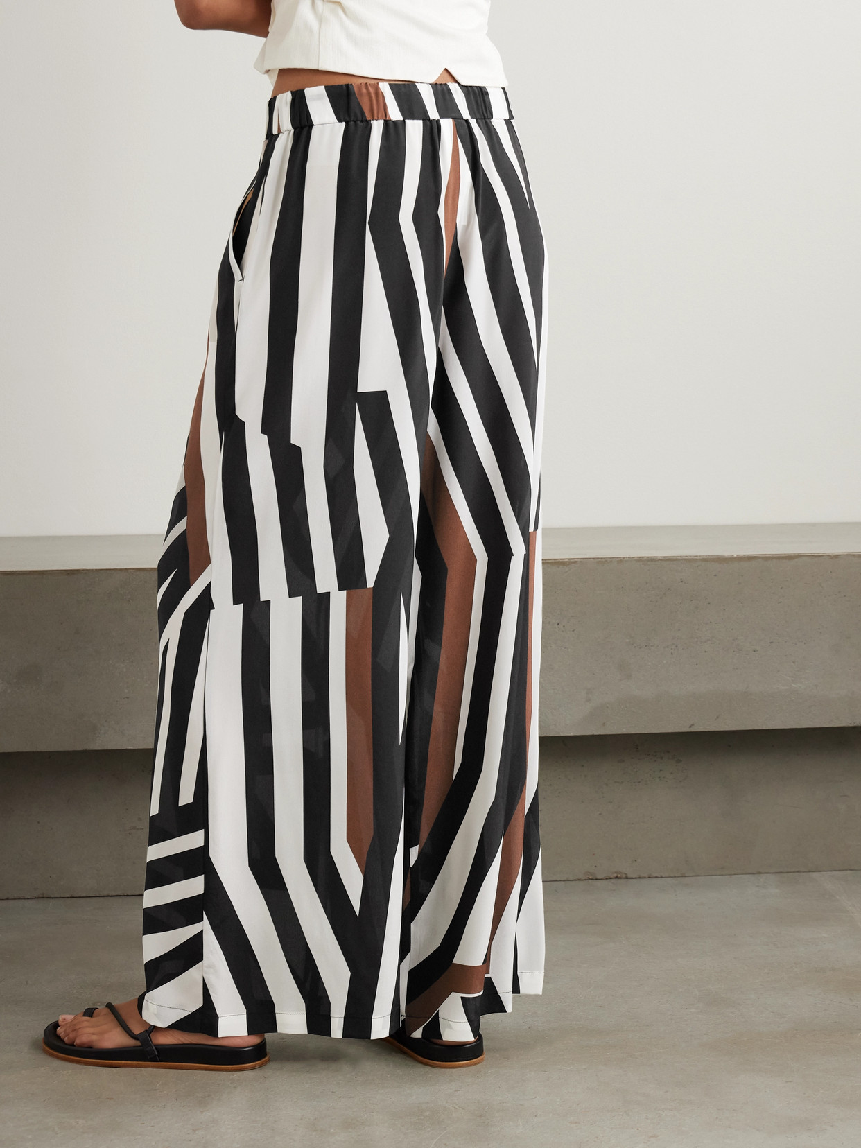 Max Mara Tropea Striped Silk Crepe De Chine Wide-leg Pants In Brown