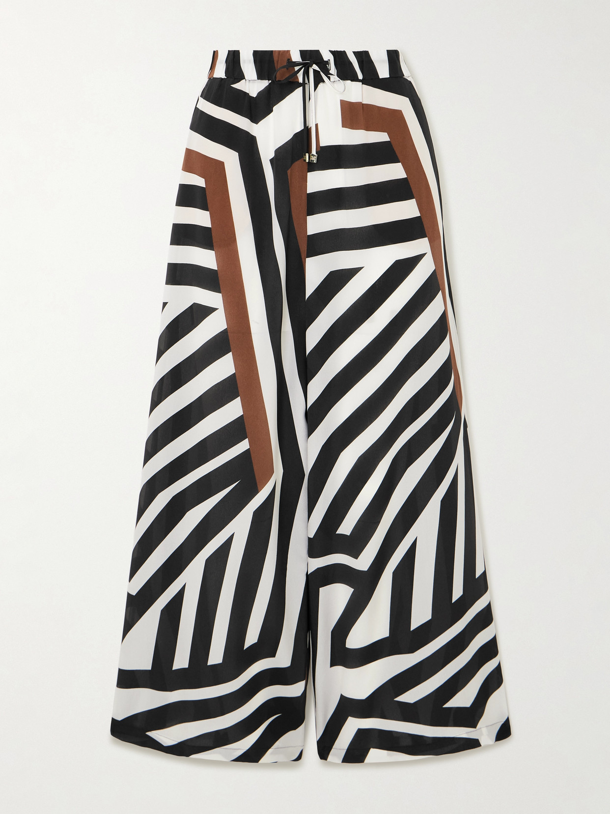 Max Mara - Tropea Striped Silk Crepe De Chine Wide-leg Pants - Dark brown