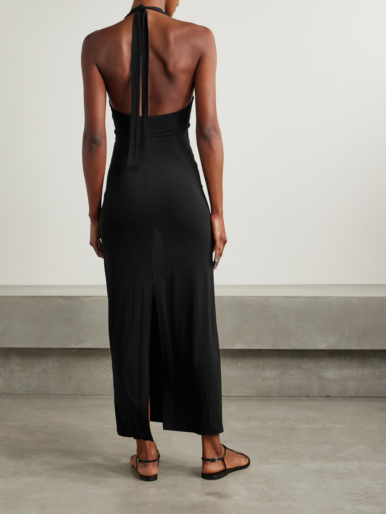 MAX MARA GHIOTTO EMBELLISHED CUTOUT STRETCH-JERSEY HALTERNECK MAXI DRESS