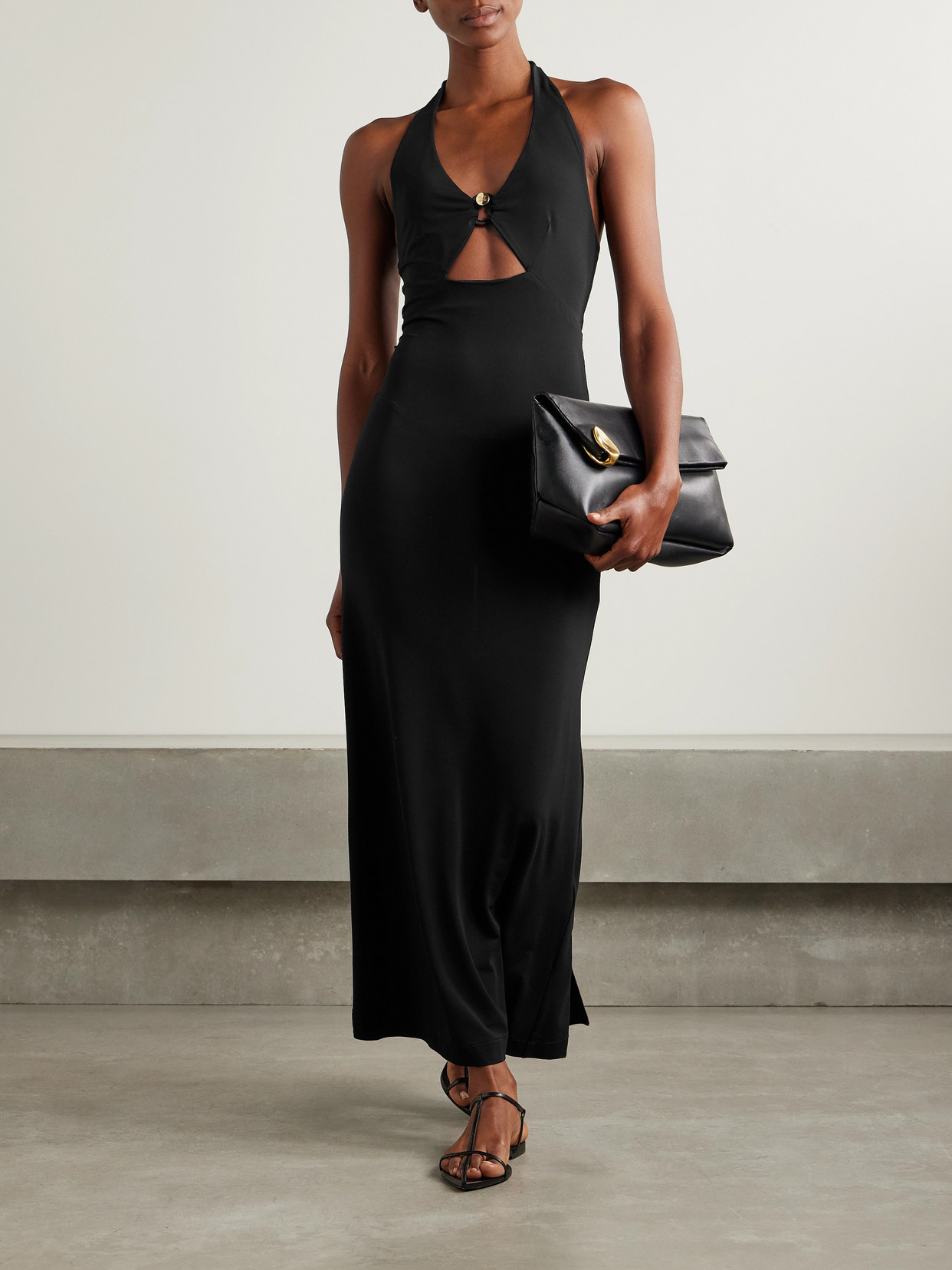 MAX MARA GHIOTTO EMBELLISHED CUTOUT STRETCH-JERSEY HALTERNECK MAXI DRESS