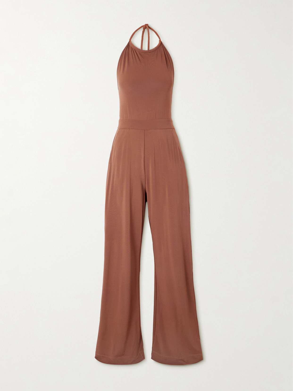 Max Mara Parsec Stretch-jersey Halterneck Jumpsuit In Brown