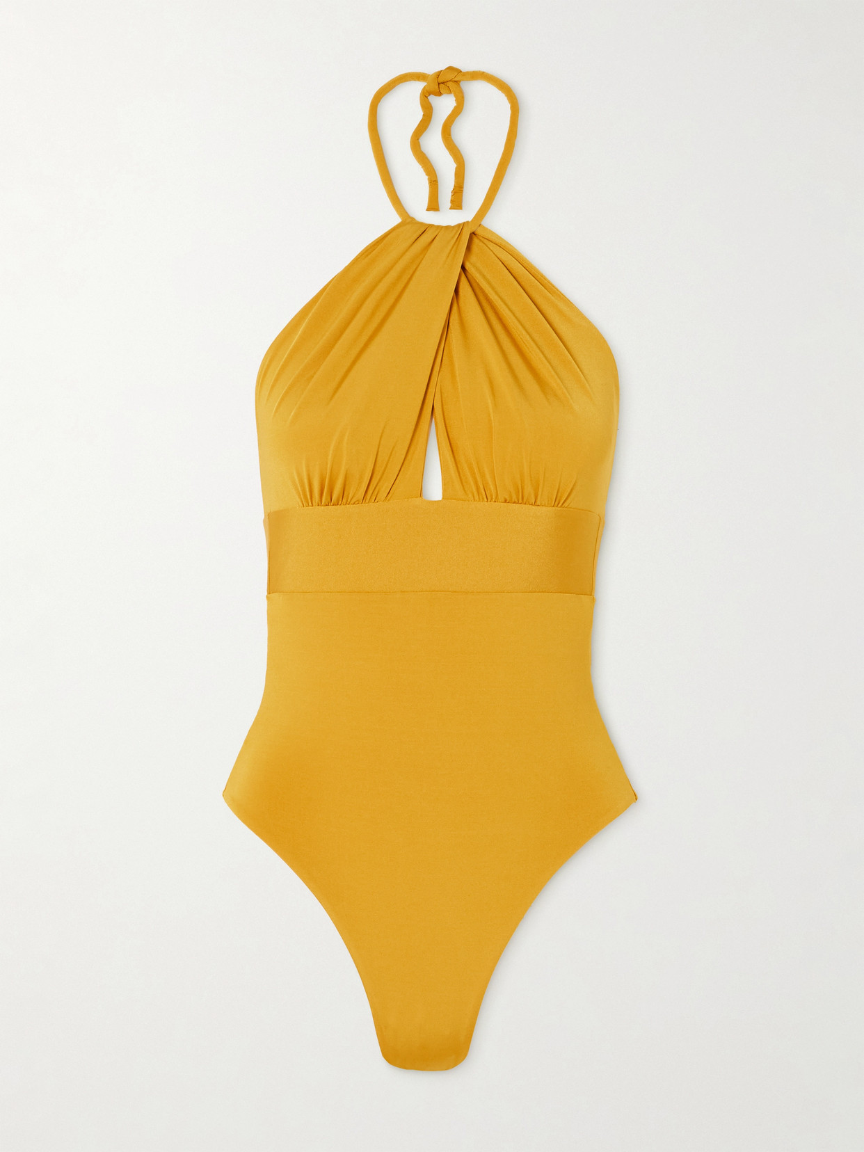 Max Mara Chicca Cutout Gathered Halterneck Swimsuit In Yellow