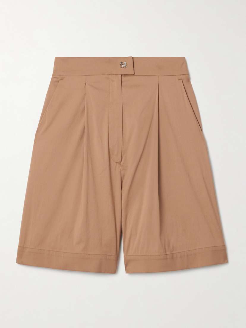 Max Mara Sultano Pleated Cotton-blend Poplin Shorts