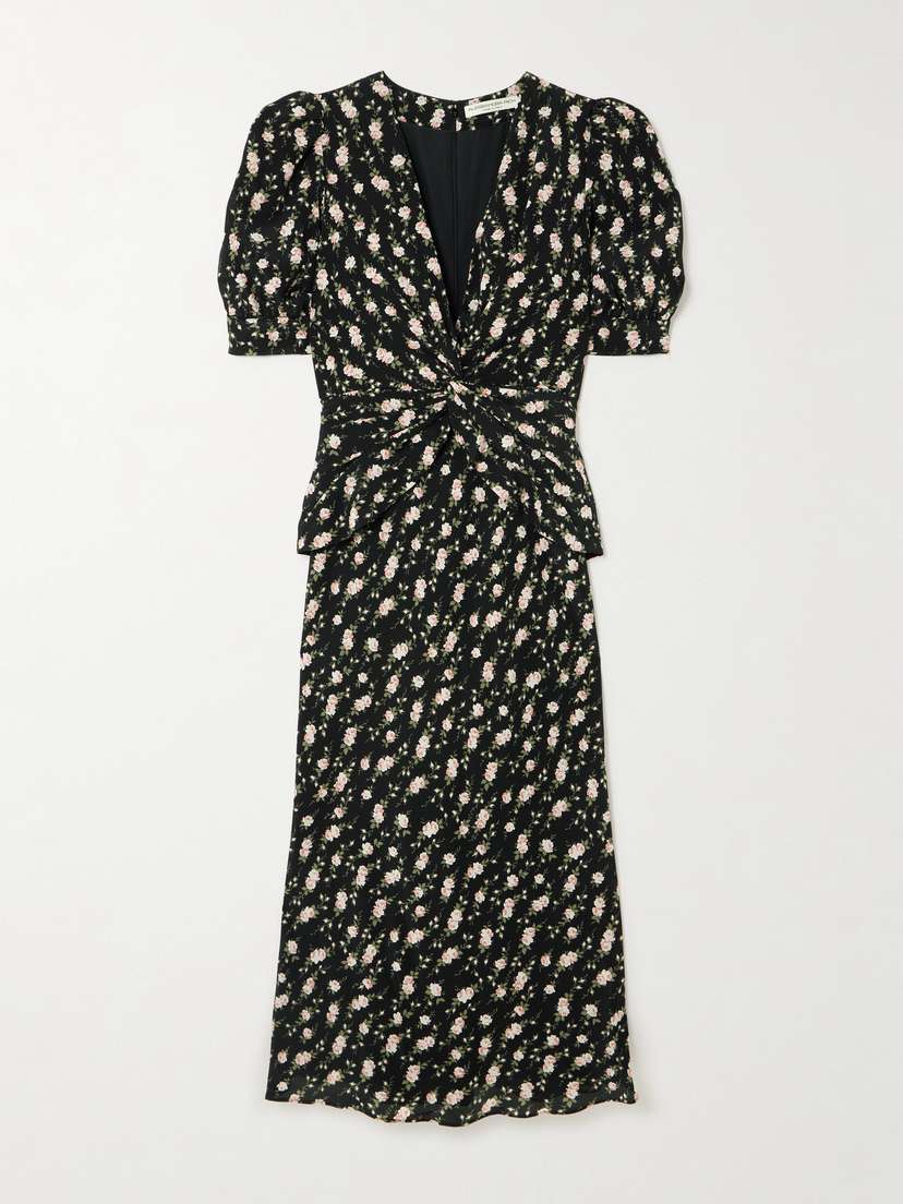 Alessandra Rich Garden Party Bow-detailed Floral-print Silk Crepe De Chine Midi Dress