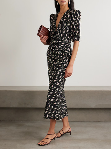 Alessandra Rich Garden Party bow-detailed floral-print silk crepe de chine midi dress