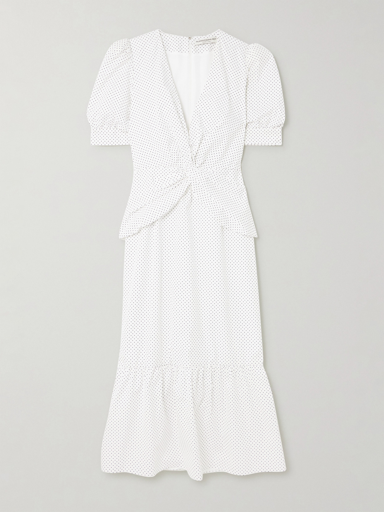 Alessandra Rich Twist-front Gathered Printed Cotton-poplin Midi Dress In White