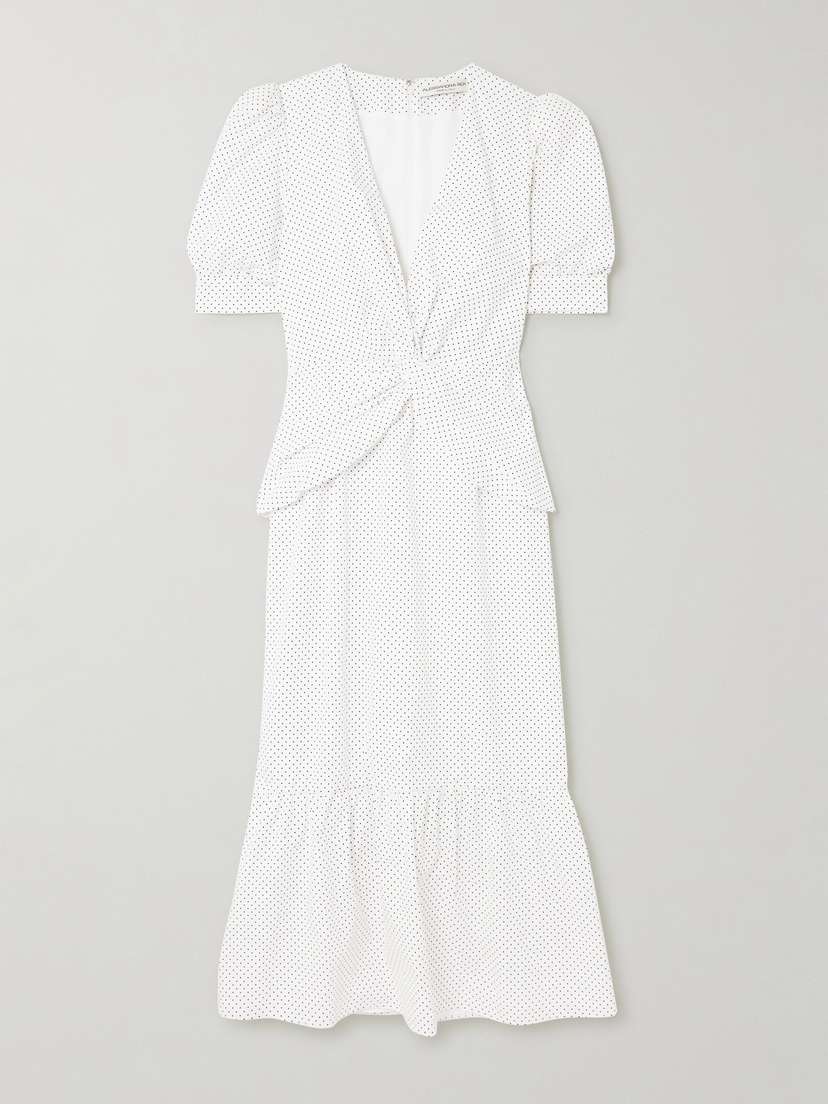Alessandra Rich Twist-front Gathered Printed Cotton-poplin Midi Dress