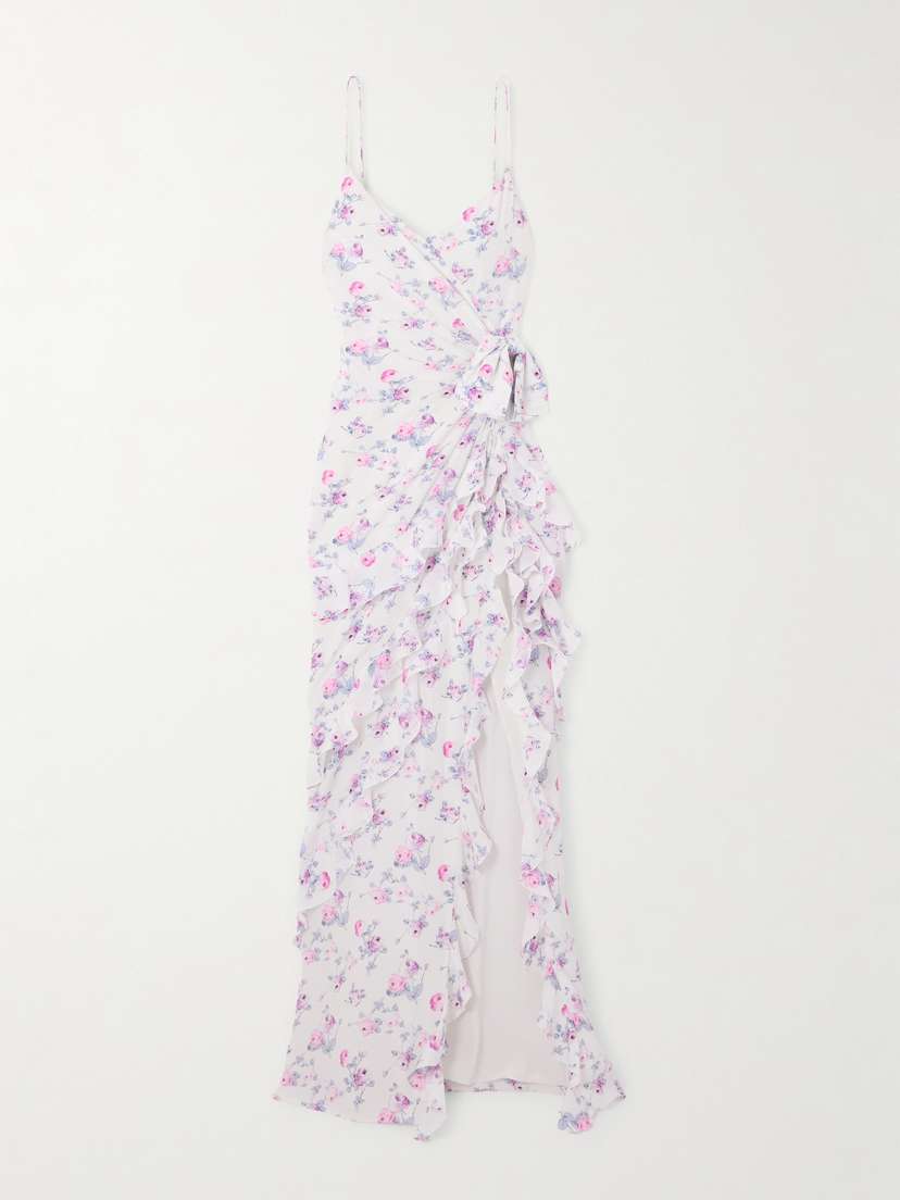 Alessandra Rich Ruffled Floral-print Silk-satin Gown