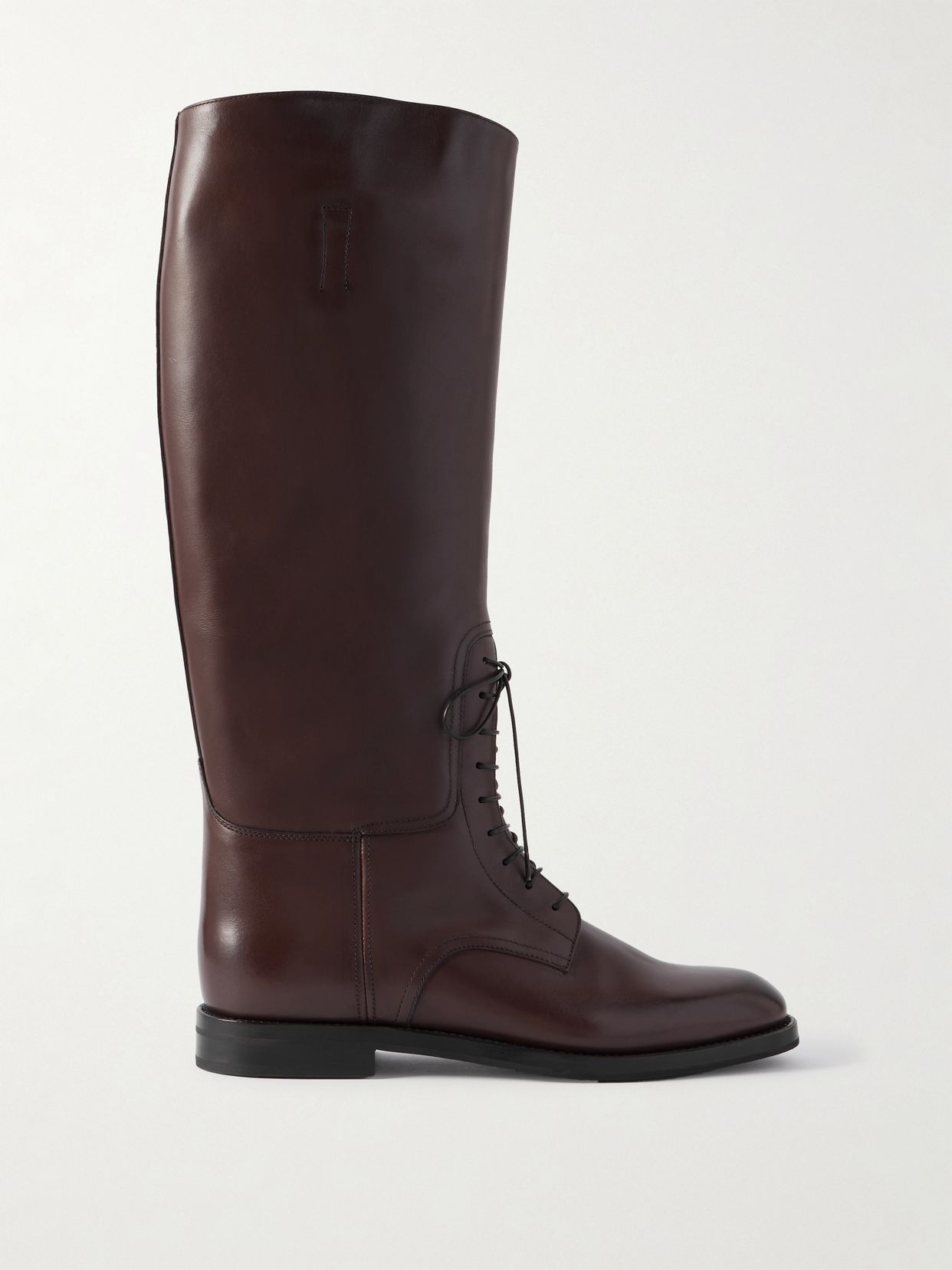 leather lace up knee boots