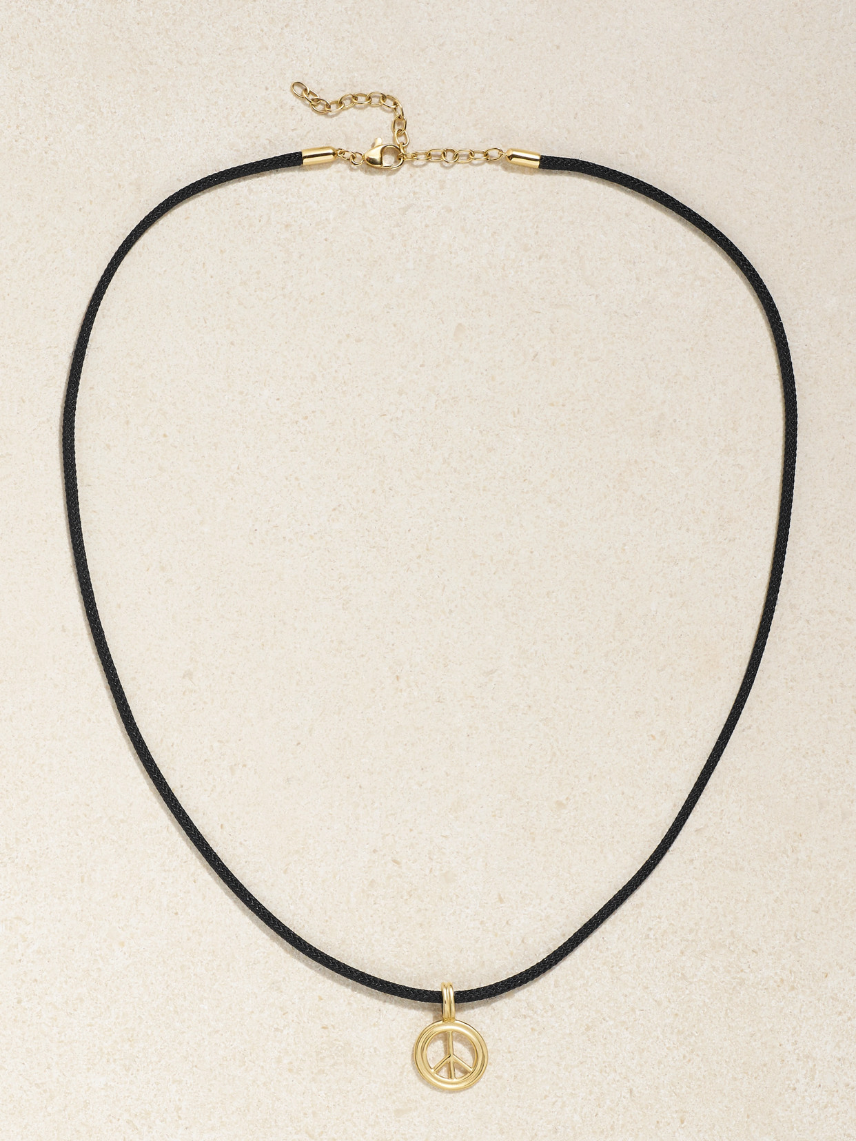 STONE AND STRAND LARGE PEACE 14-KARAT GOLD AND CORD CHOKER