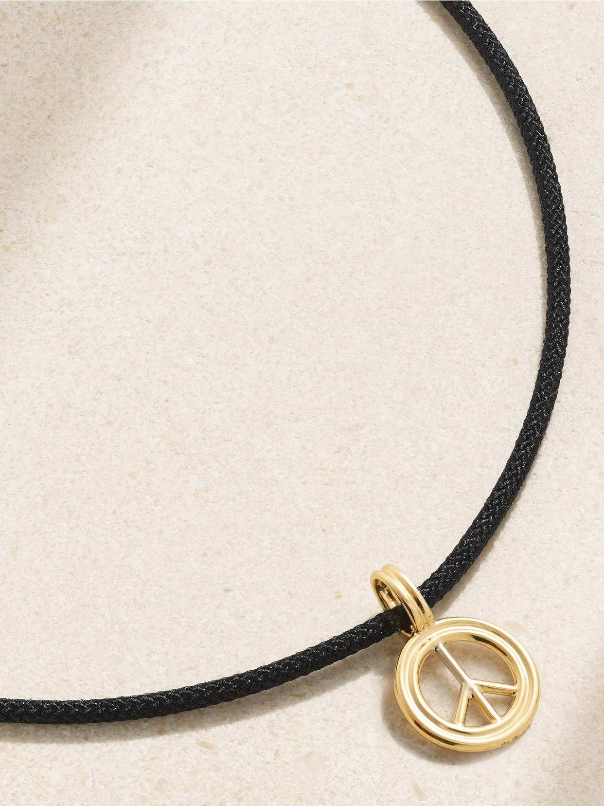 Stone And Strand Large Peace 14-karat Gold And Cord Choker