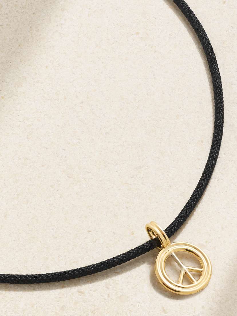 STONE AND STRAND Large Peace 14-karat Gold And Cord Choker