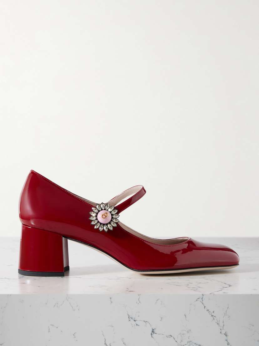 Valentino Garavani — 55 embellished patent-leather Mary Jane pumps