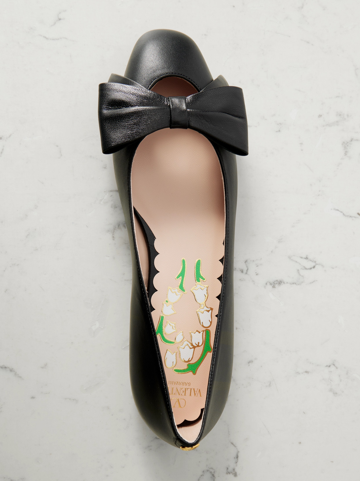 Valentino Women Black Leather Ballet Flats, 7.5 Luxury Ballet Flats For Women Darveys In Black