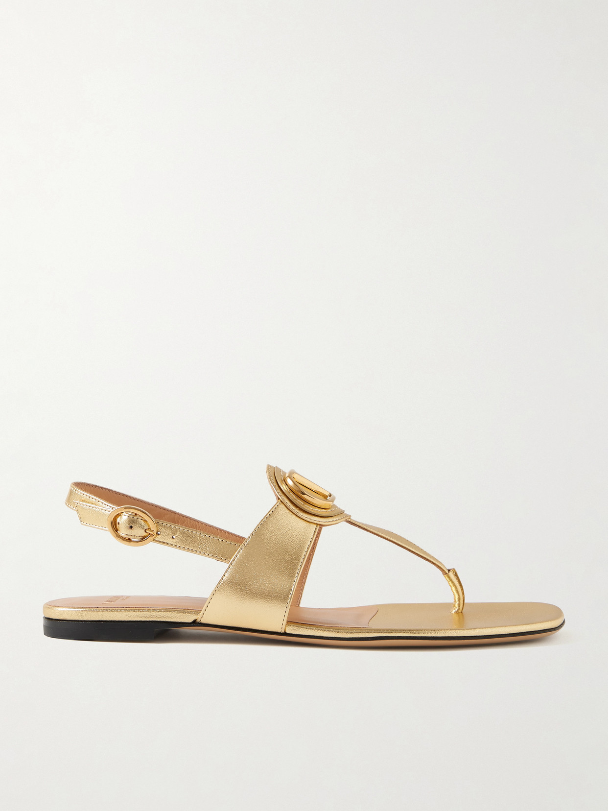 Valentino Garavani Vlogo Embellished Metallic Leather Sandals In Gold