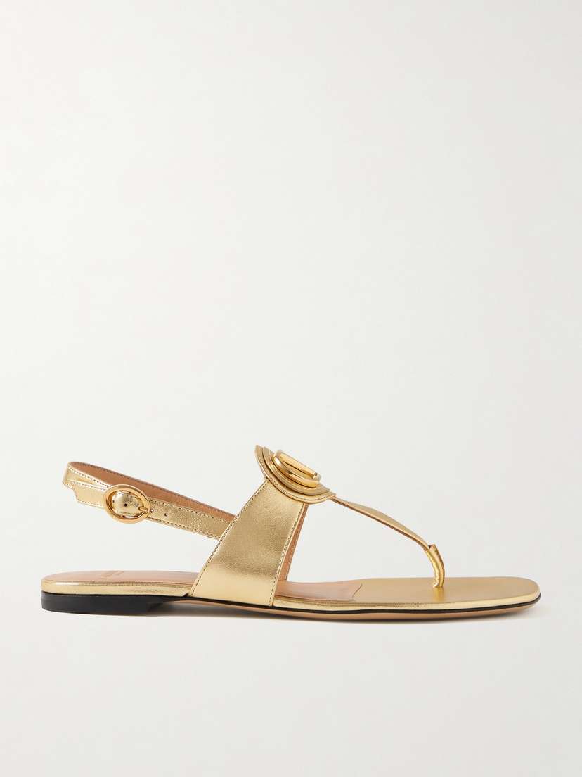 Valentino Garavani Vlogo Embellished Metallic Leather Sandals