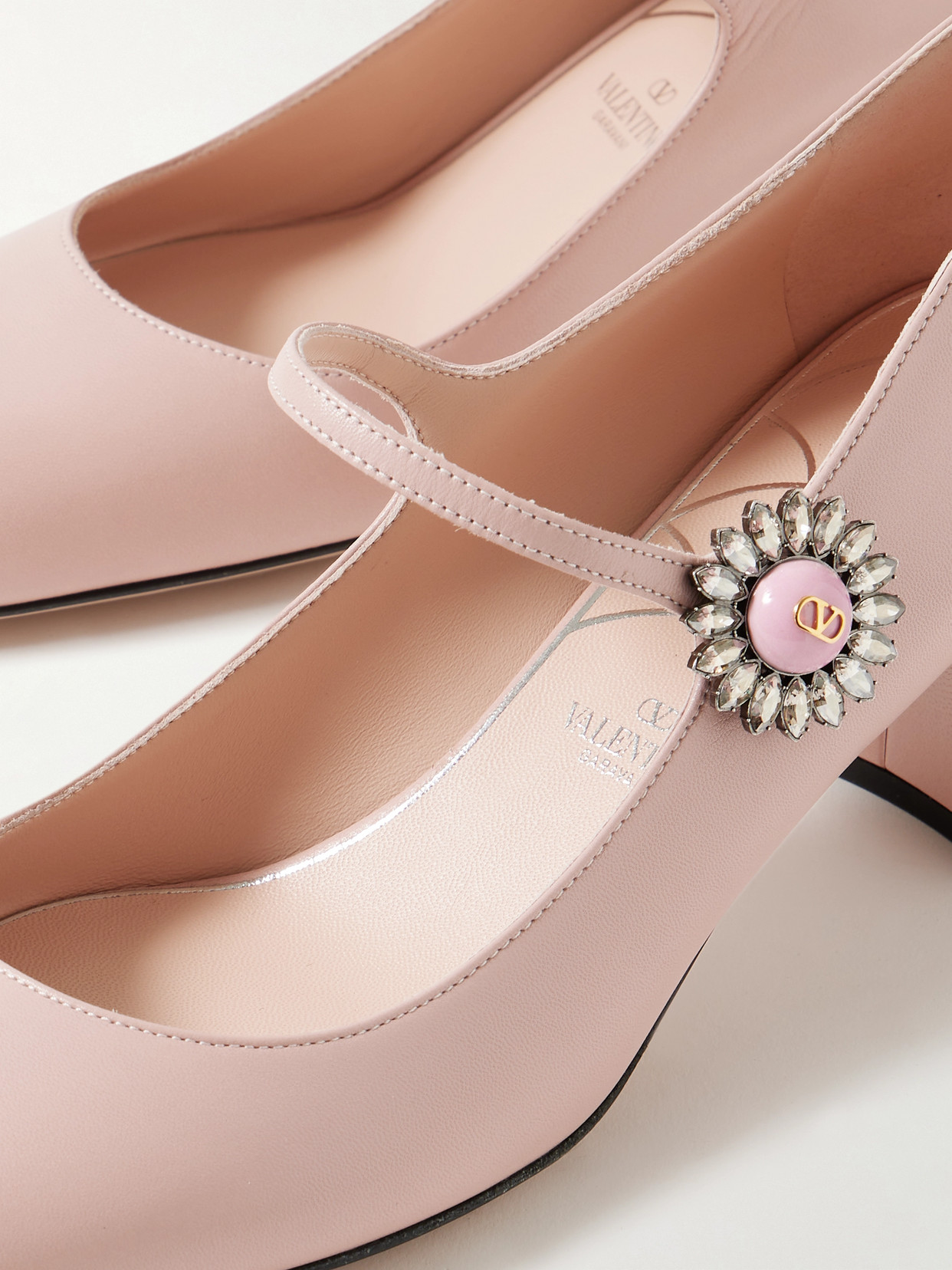 Valentino 55 Embellished Leather Mary Jane Pumps In Pink
