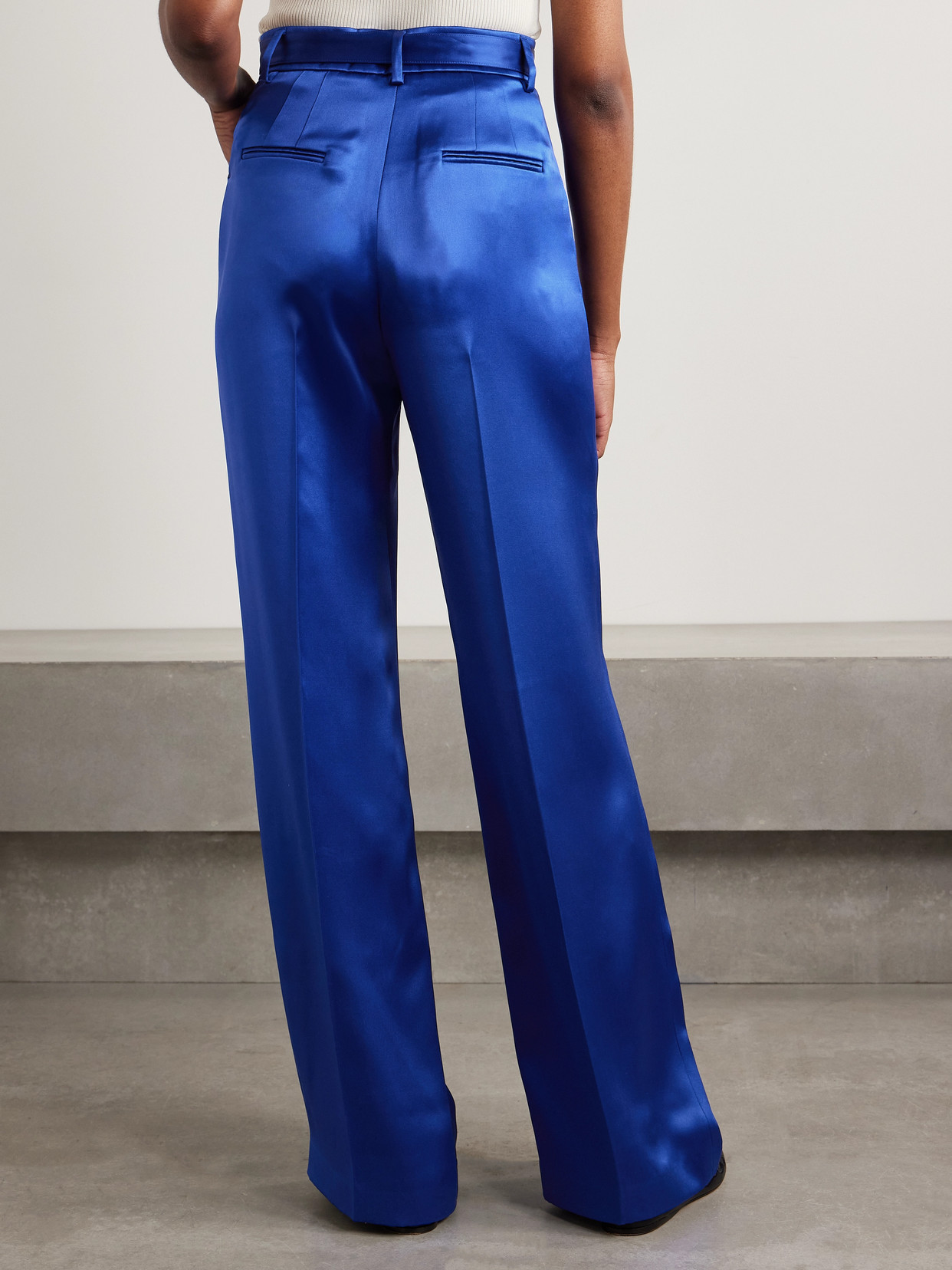 Gabriela Hearst Norman Belted Silk-satin Straight-leg Pants In Blue