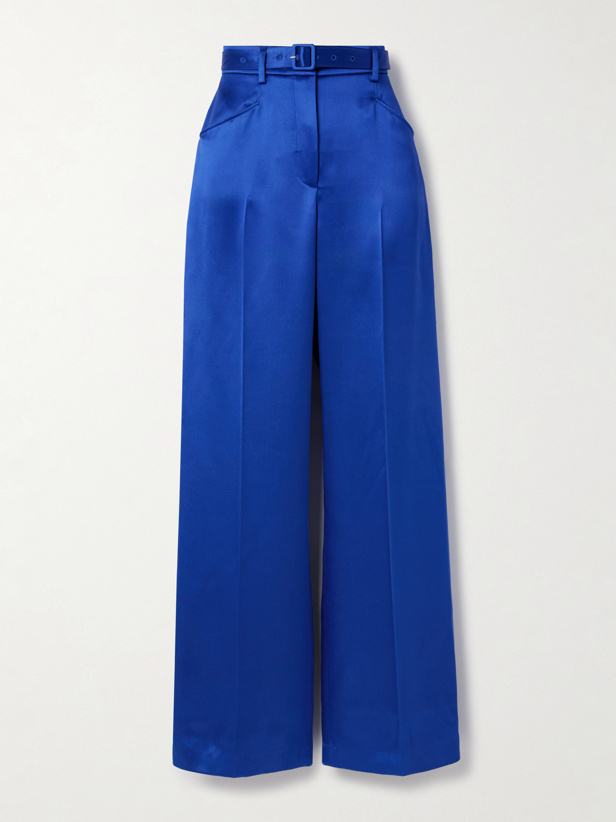 Gabriela Hearst Norman Belted Silk-satin Straight-leg Pants In Blue