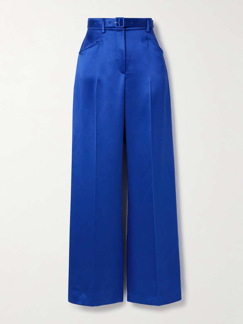 Gabriela Hearst Norman Belted Silk-satin Straight-leg Pants