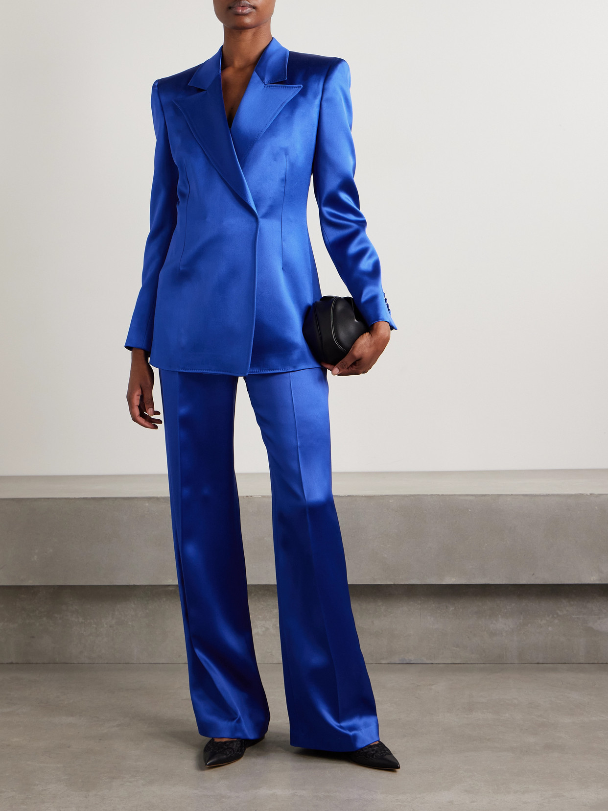 Gabriela Hearst Norman Belted Silk-satin Straight-leg Pants In Blue