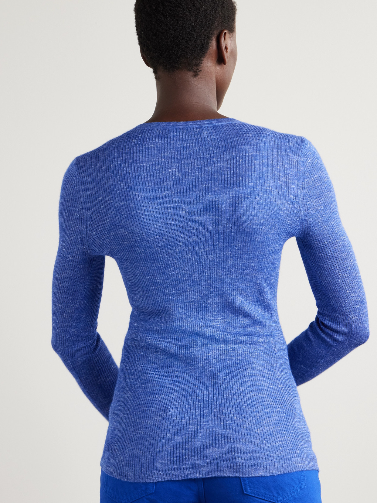 Gabriela Hearst Aiste Ribbed Cashmere, Silk And Hemp-blend Cardigan In Blue