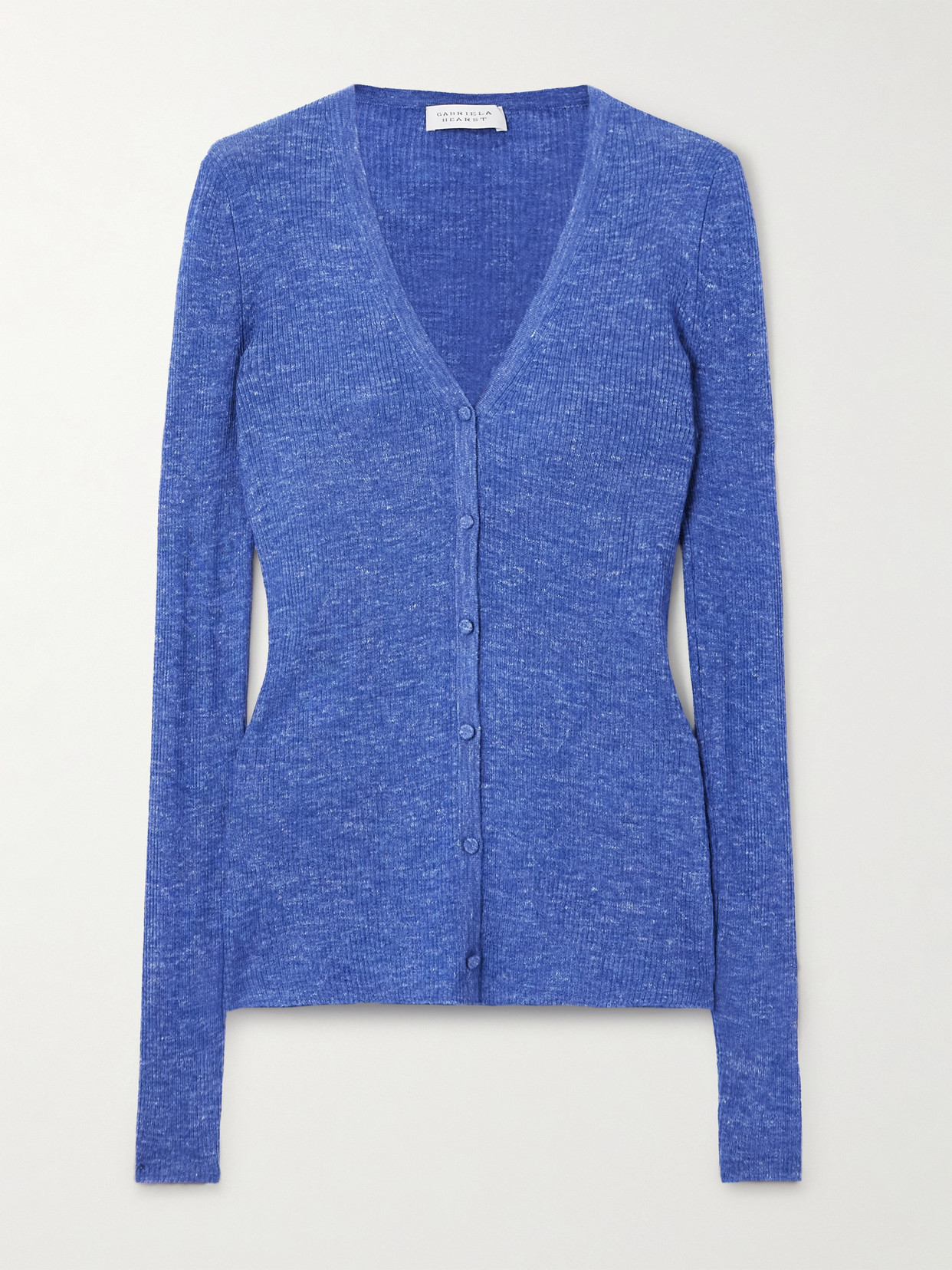 Gabriela Hearst Aiste Ribbed Cashmere, Silk And Hemp-blend Cardigan In Blue