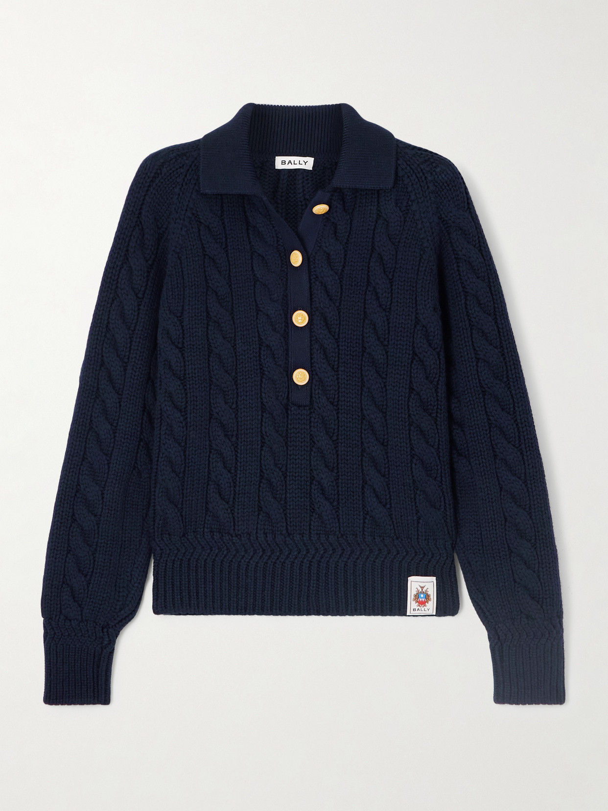 Bally Cable-knit Wool Polo Sweater In Blue