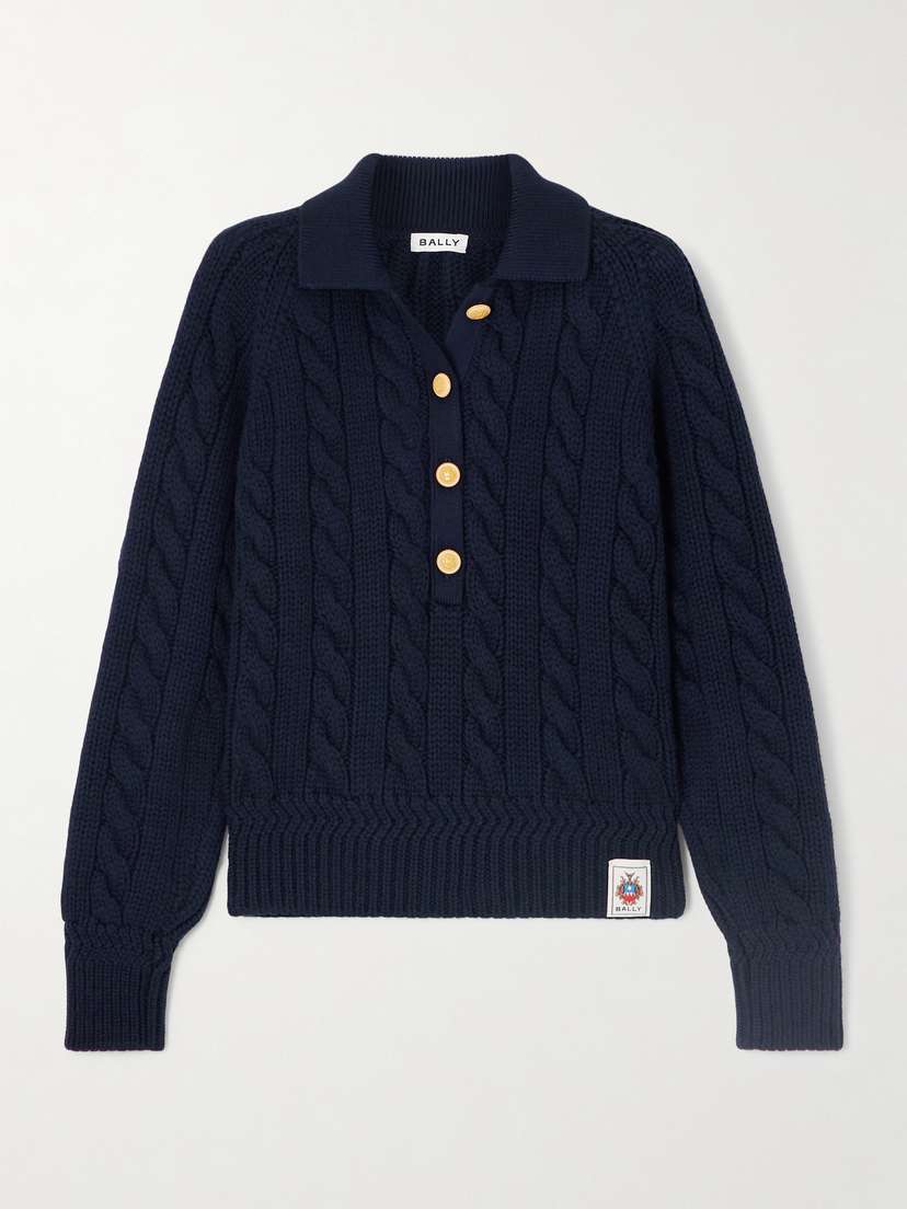 BALLY Cable-knit Wool Polo Sweater