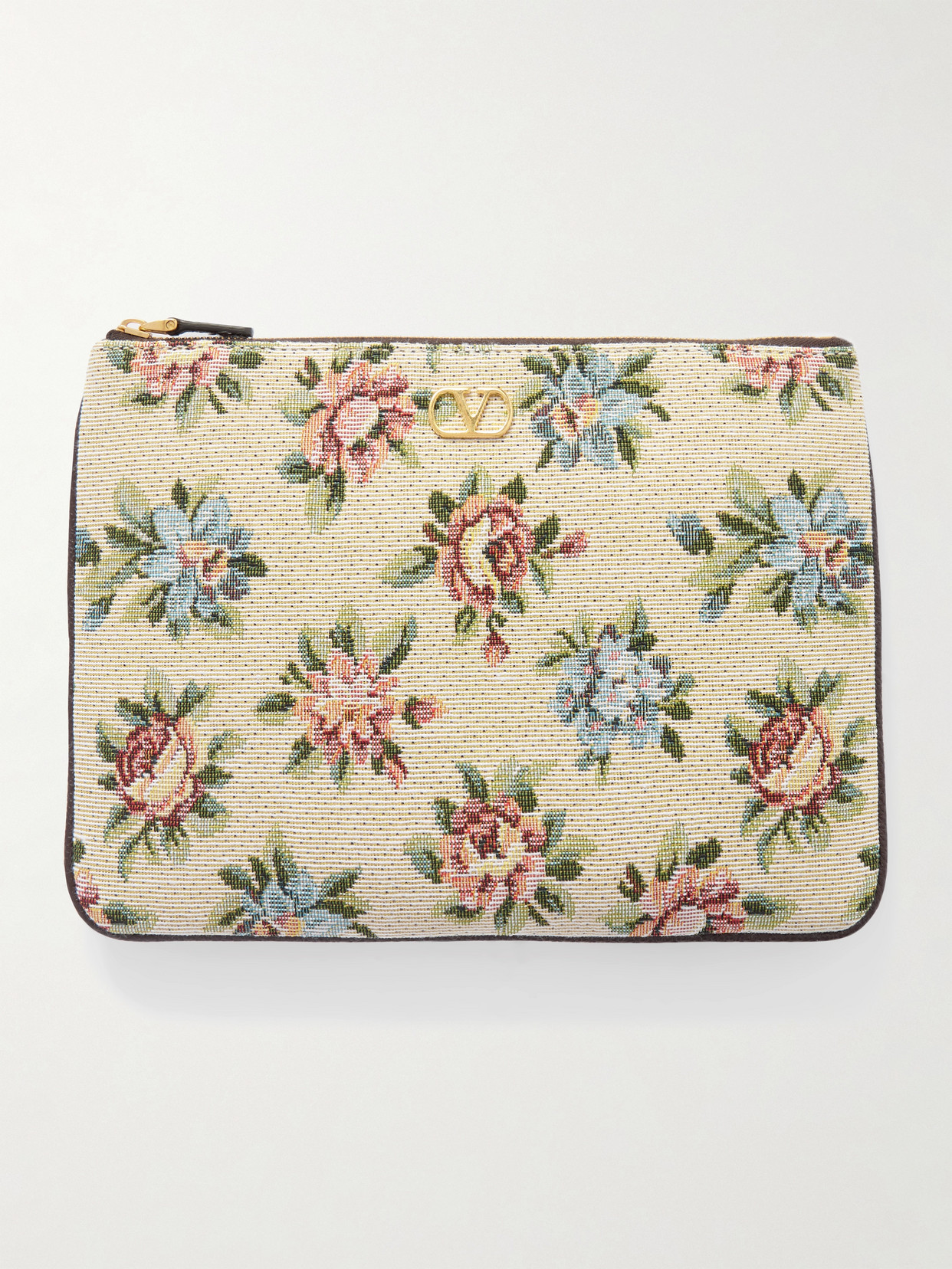 Valentino Garavani Vlogo Leather-trimmed Jacquard Clutch In Beige