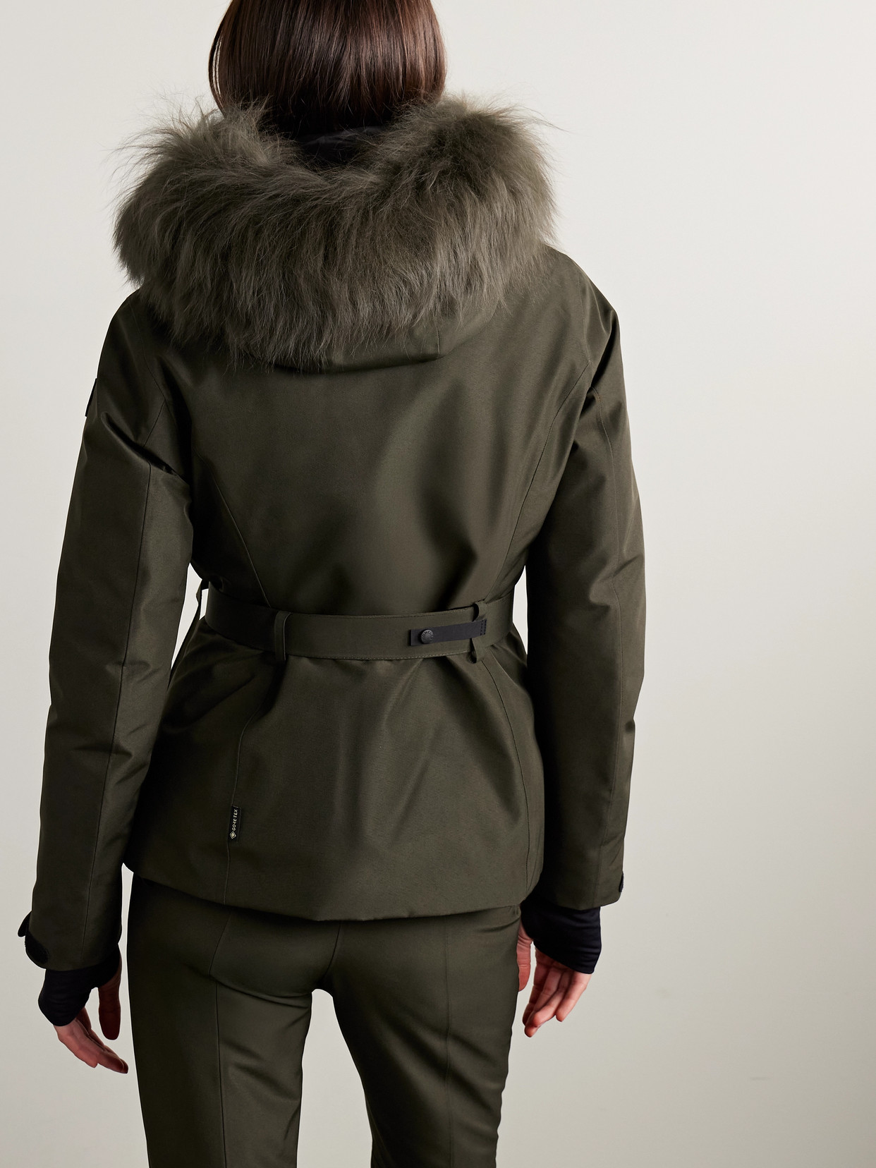 Moncler Laplance Gore-tex Shearling-trimmed Hooded Down Ski Jacket In Green