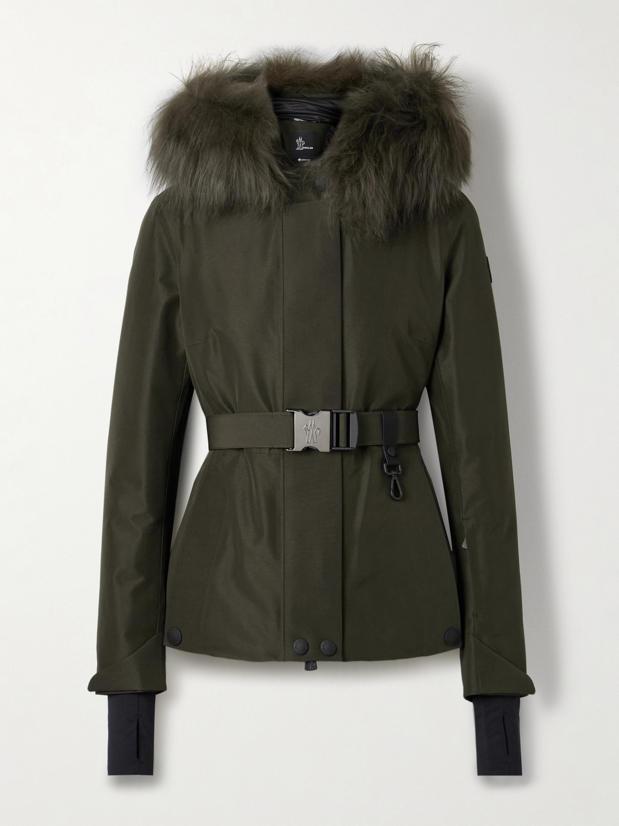 Moncler Laplance Gore-tex Shearling-trimmed Hooded Down Ski Jacket In Green