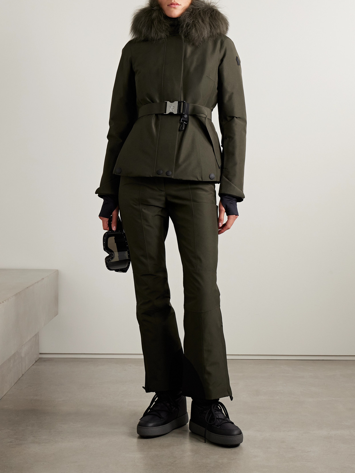 Moncler Laplance Gore-tex Shearling-trimmed Hooded Down Ski Jacket In Green