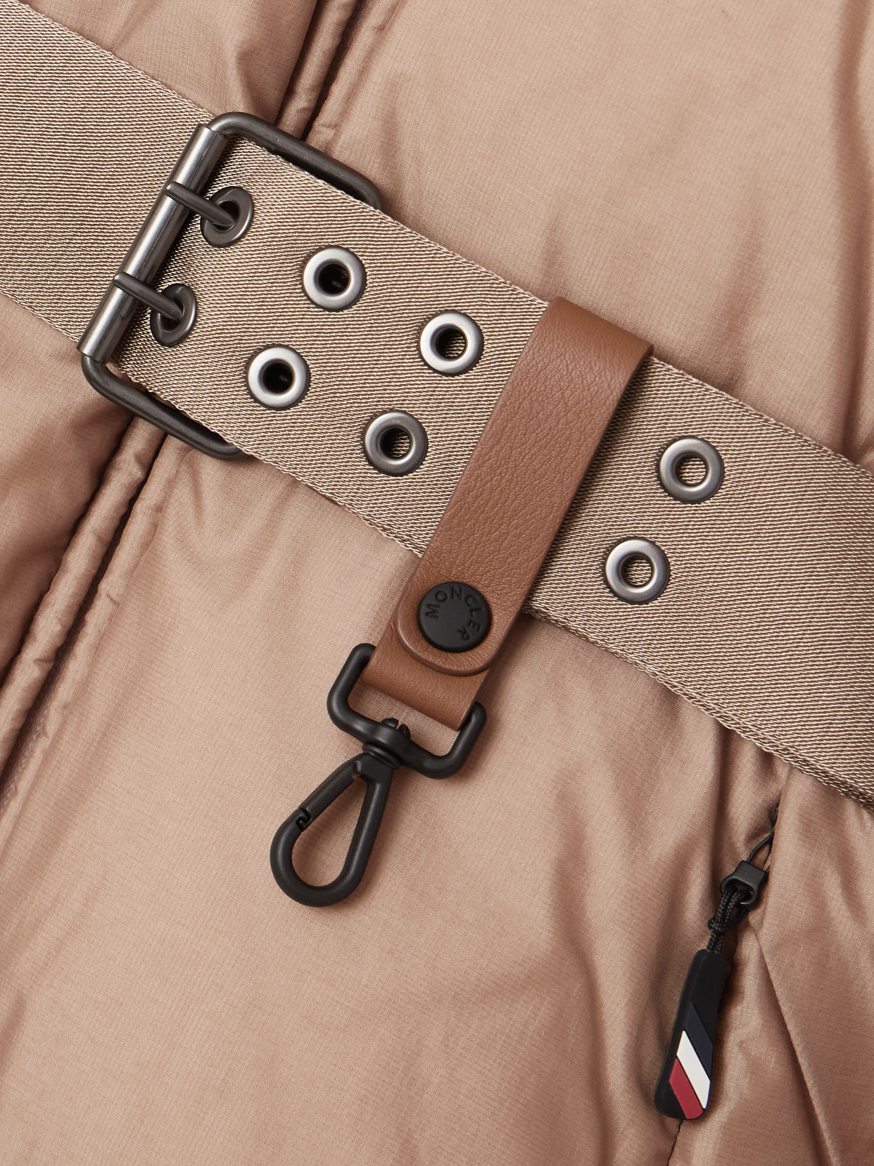 Moncler Nisene Hooded Belted Quilted Ripstop Down Ski Jacket In Neutral
