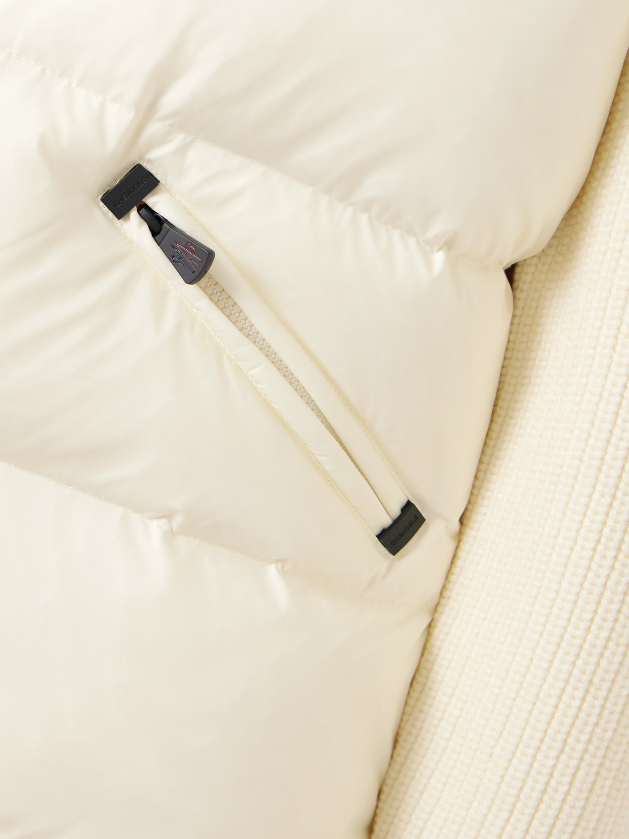 Moncler Fleece And Quilted Shell-paneled Ribbed Wool Cardigan In White