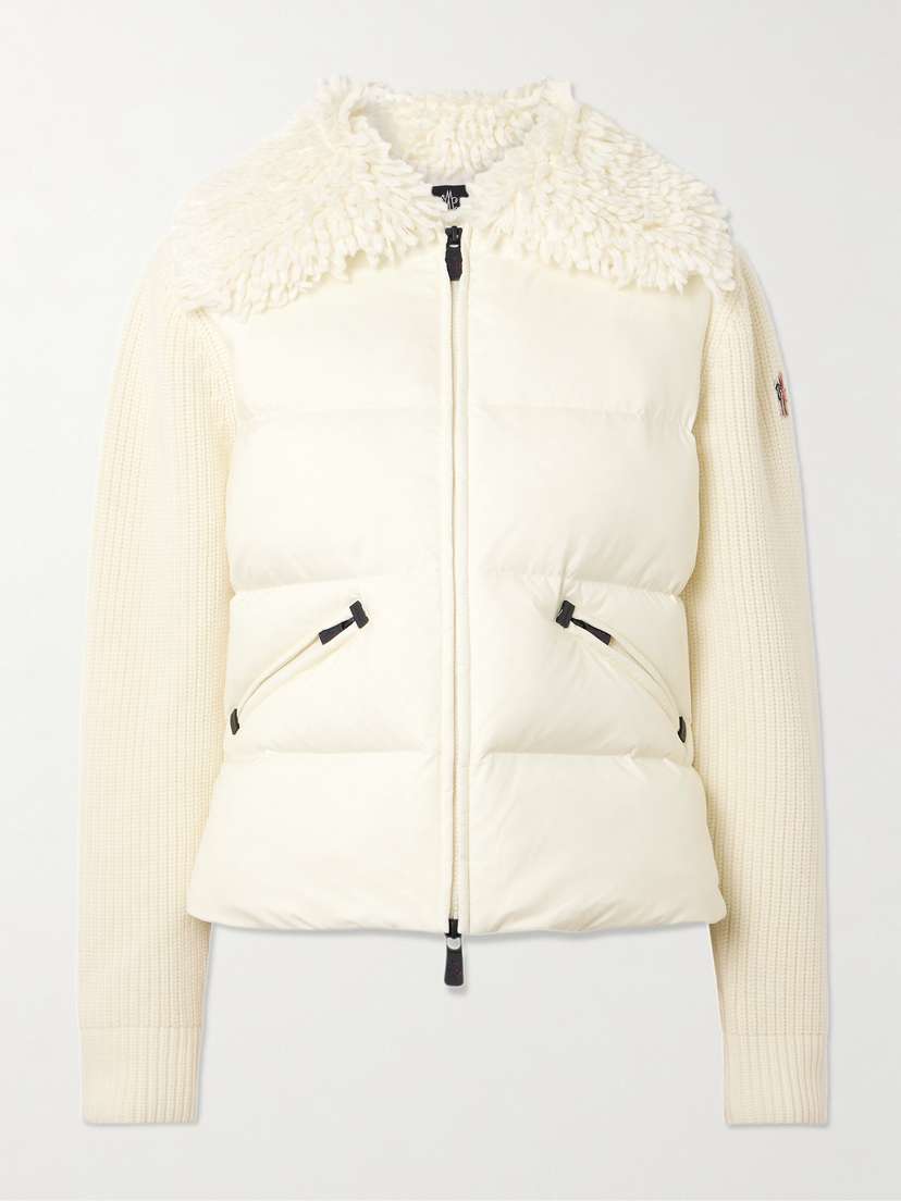 Moncler Grenoble Fleece And Quilted Shell-paneled Ribbed Wool Cardigan
