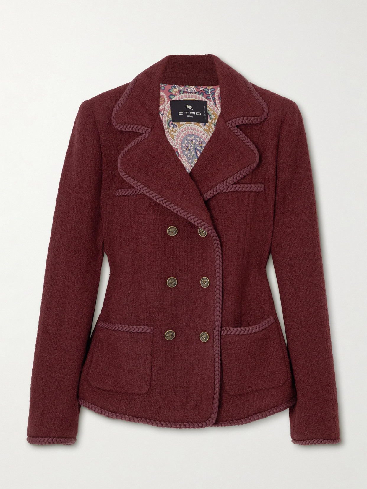Etro Double-breasted Wool-blend Tweed Jacket In Burgundy