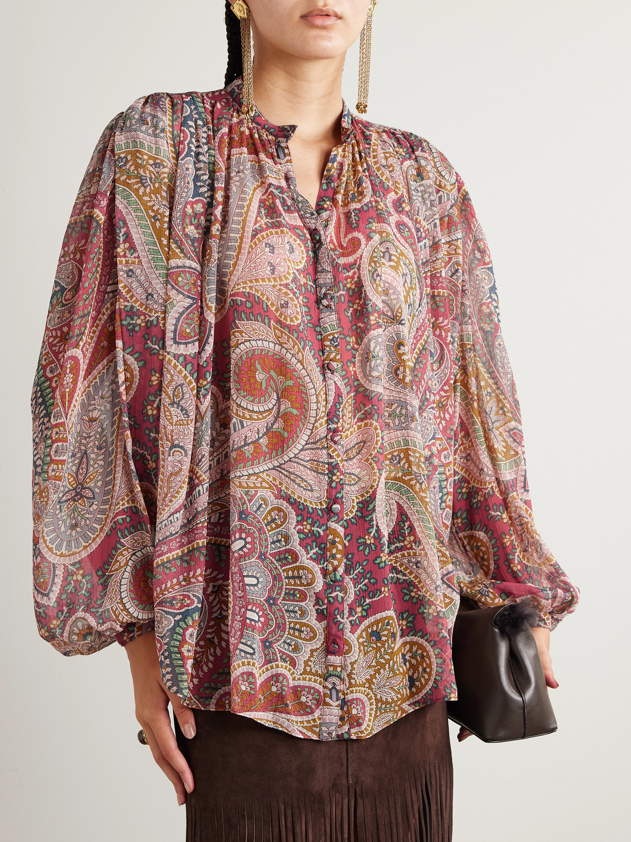 Paisley-Print Silk-Crepon Shirt
