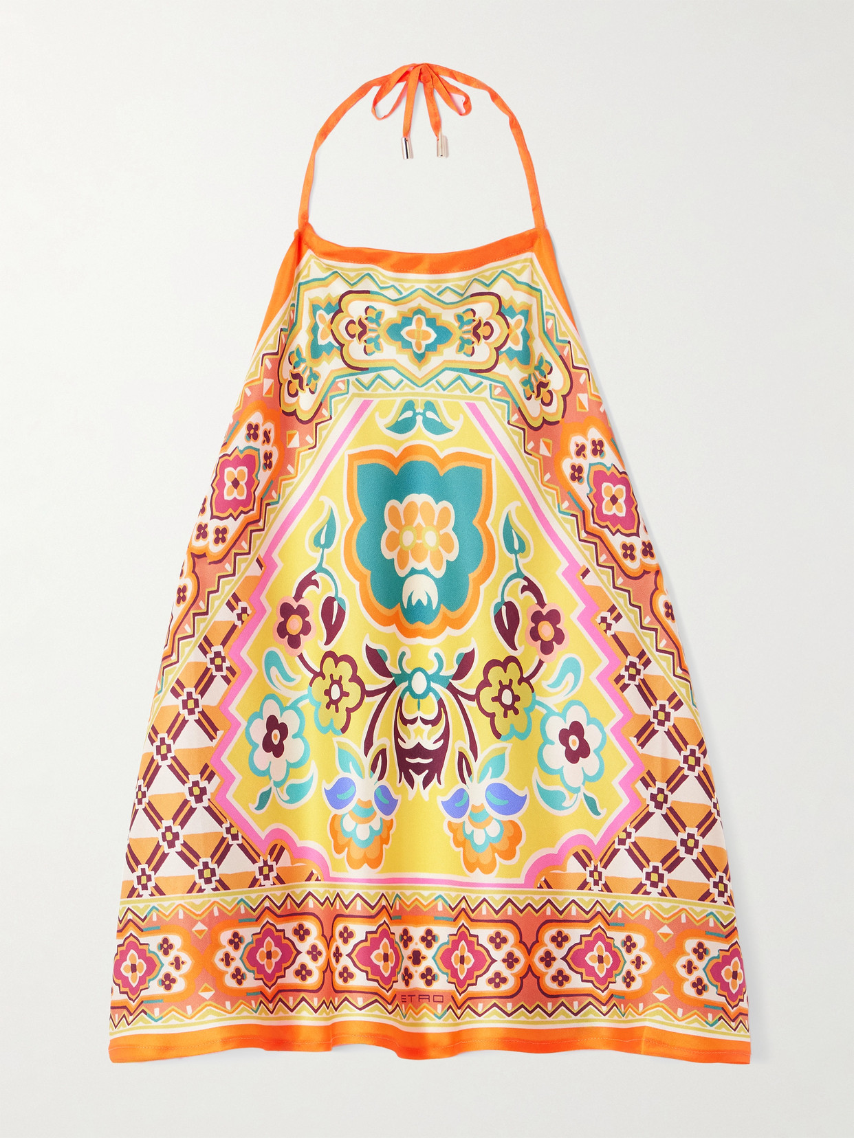 Etro Printed Silk-voile Halterneck Top In Orange