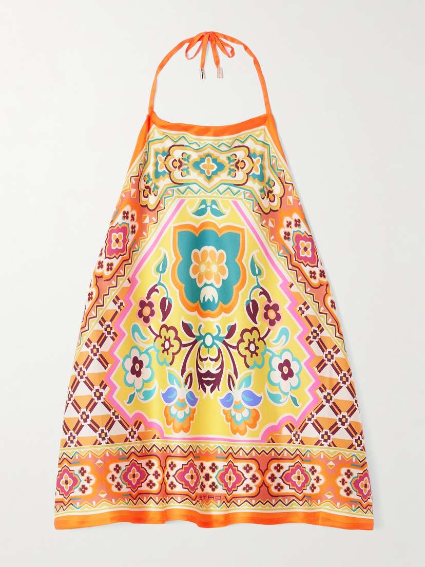 Etro Printed Silk-voile Halterneck Top