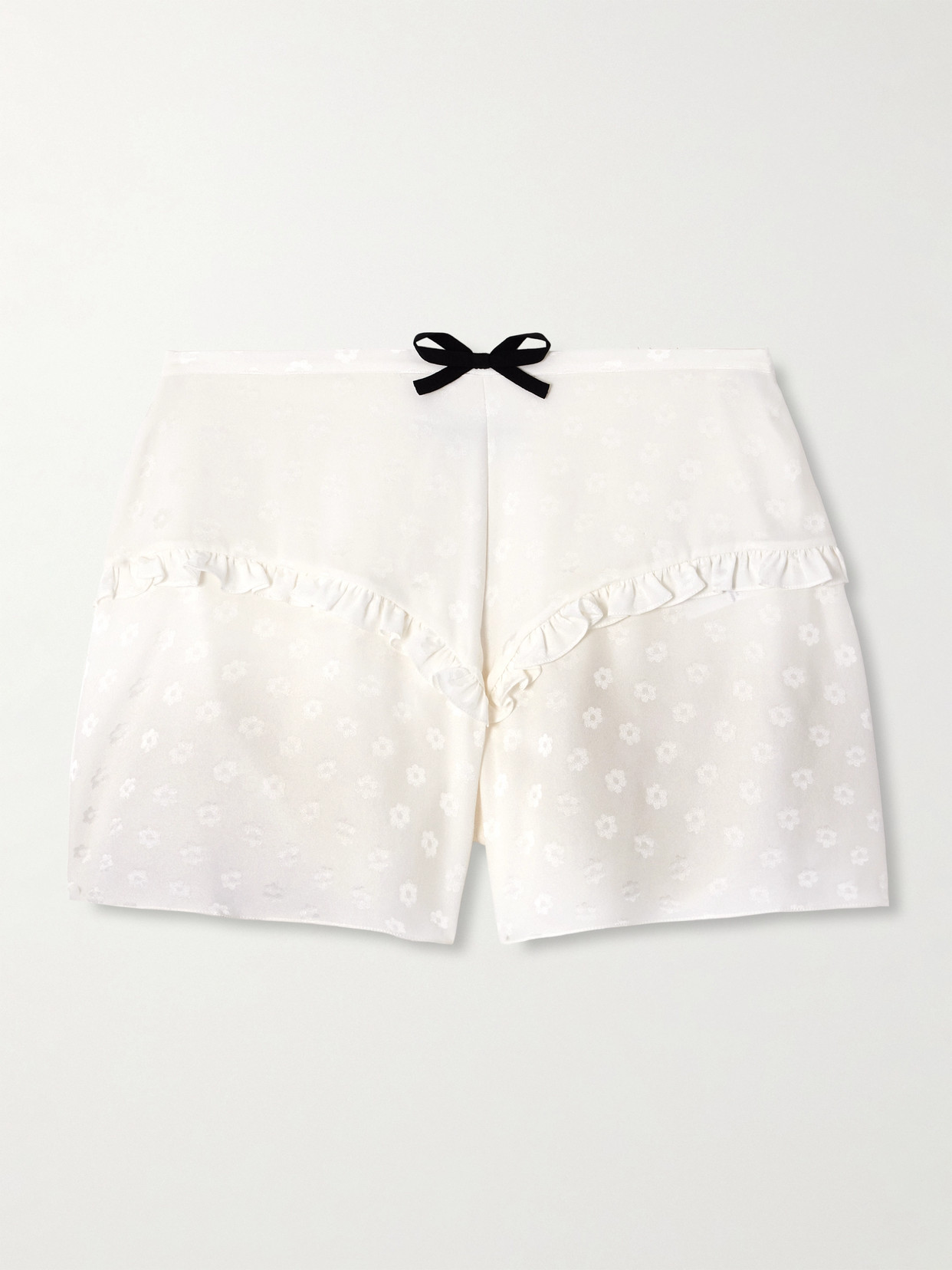 Alessandra Rich Bow-embellished Floral-jacquard Silk-satin Shorts In White
