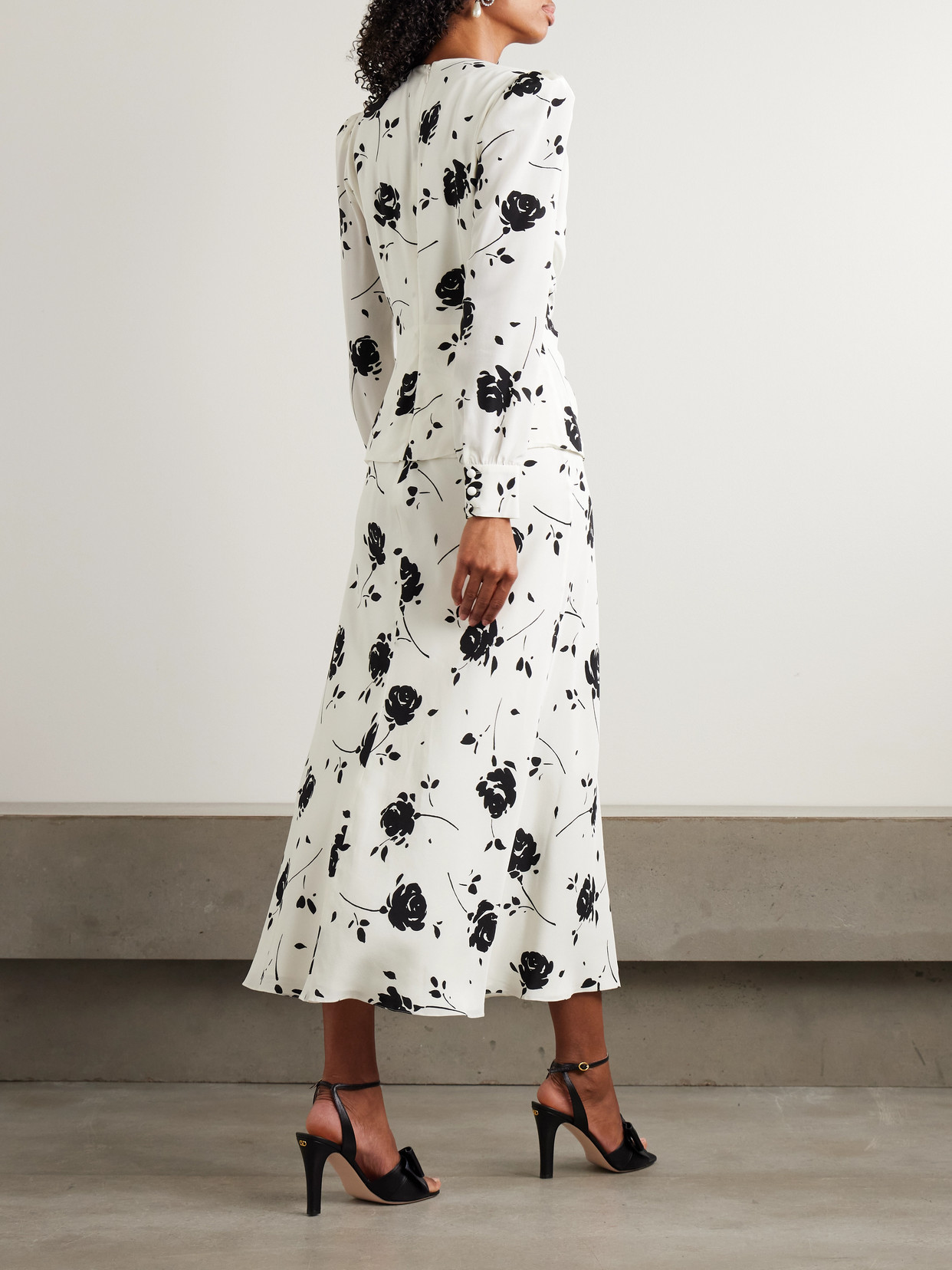 Alessandra Rich Embellished Pleated Floral-print Silk Crepe De Chine Midi Dress In White