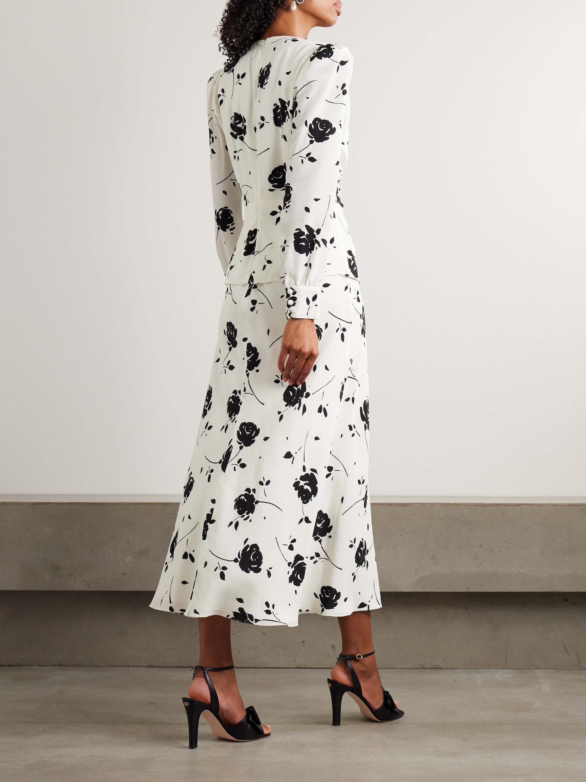 Alessandra Rich Embellished pleated floral-print silk crepe de chine midi dress thumbnail