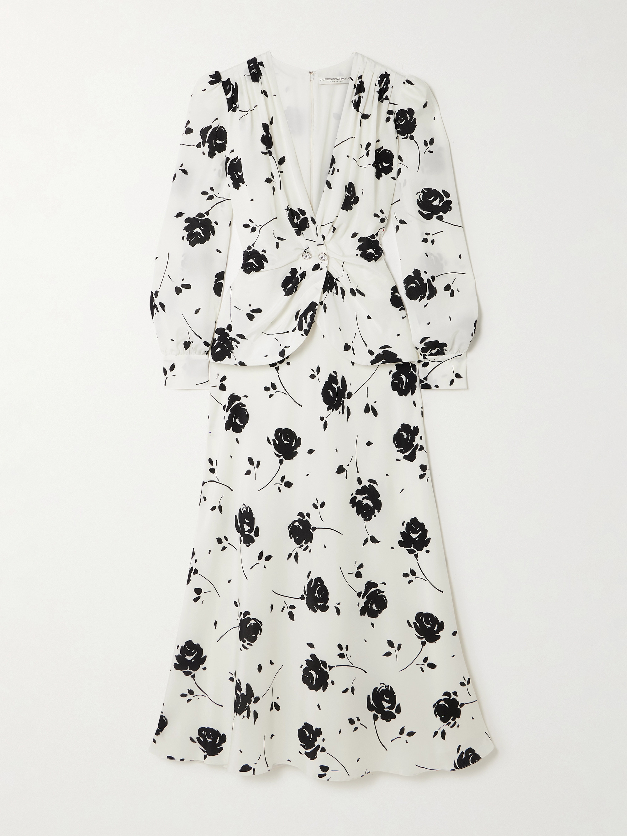 Alessandra Rich Embellished pleated floral-print silk crepe de chine midi dress thumbnail