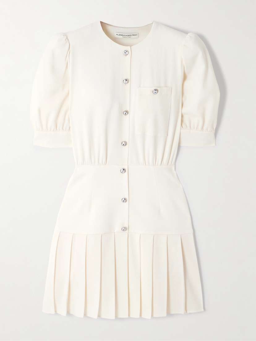 Alessandra Rich Crystal-embellished Pleated Wool-blend Crepe Mini Dress