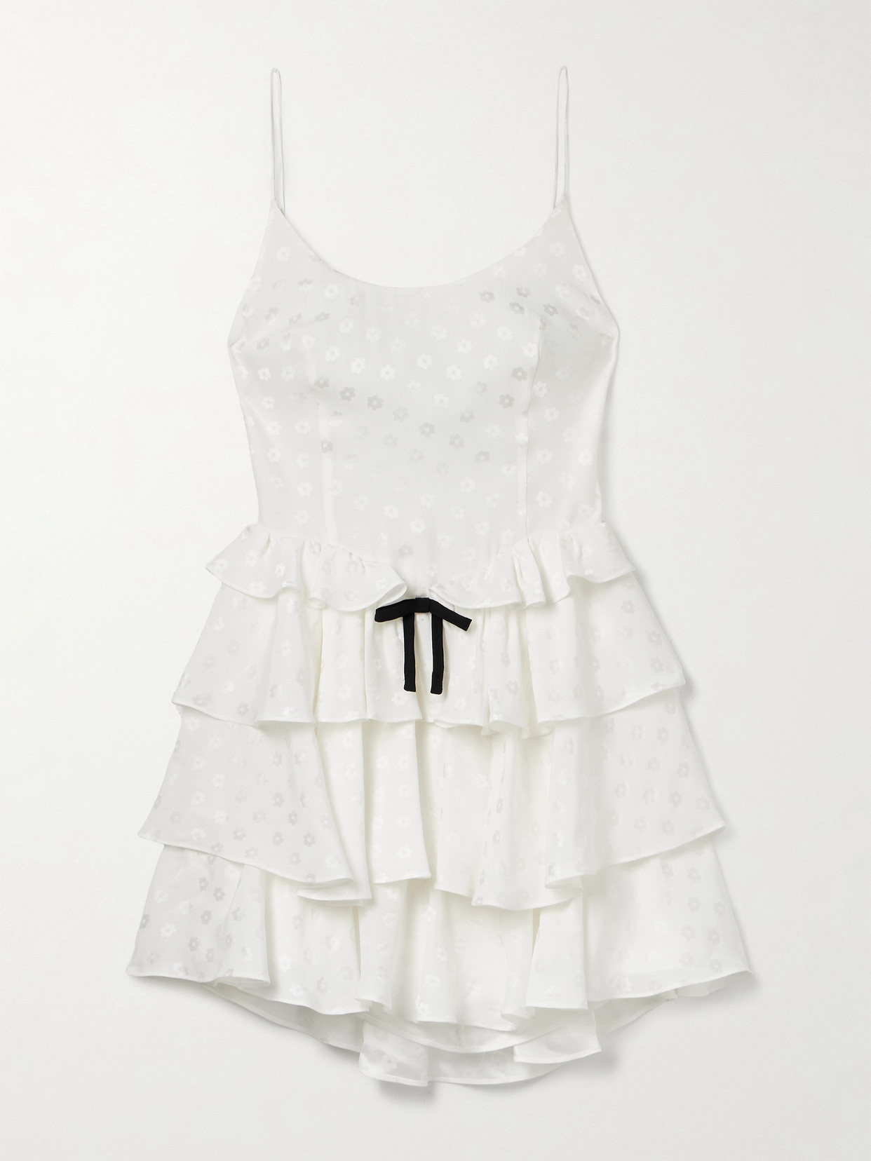 Alessandra Rich Ruffled Silk-satin Jacquard Mini Dress In White