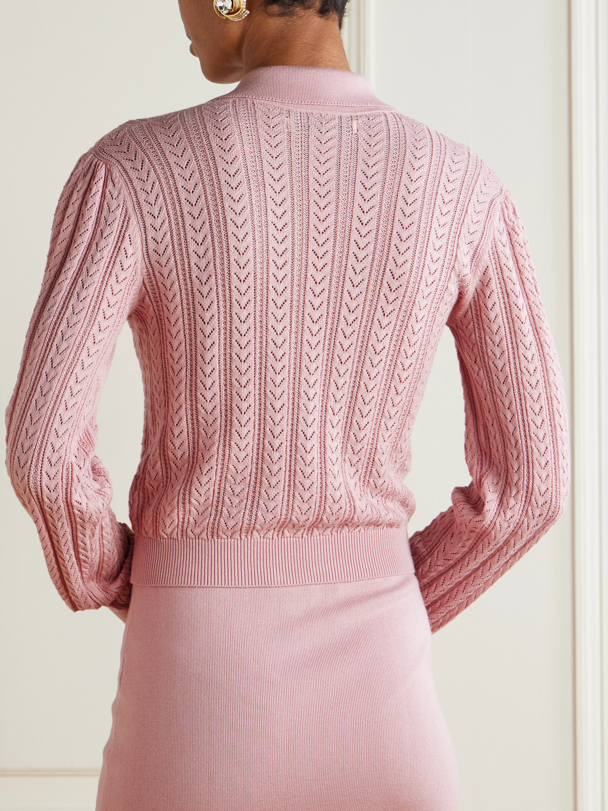 Alessandra Rich Cropped Pointelle-knit Cotton And Cashmere-blend Cardigan