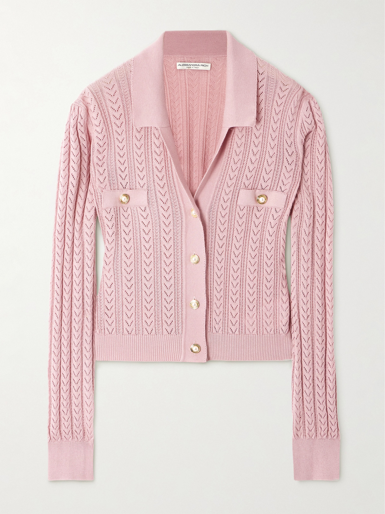 Alessandra Rich Cropped Pointelle-knit Cotton And Cashmere-blend Cardigan